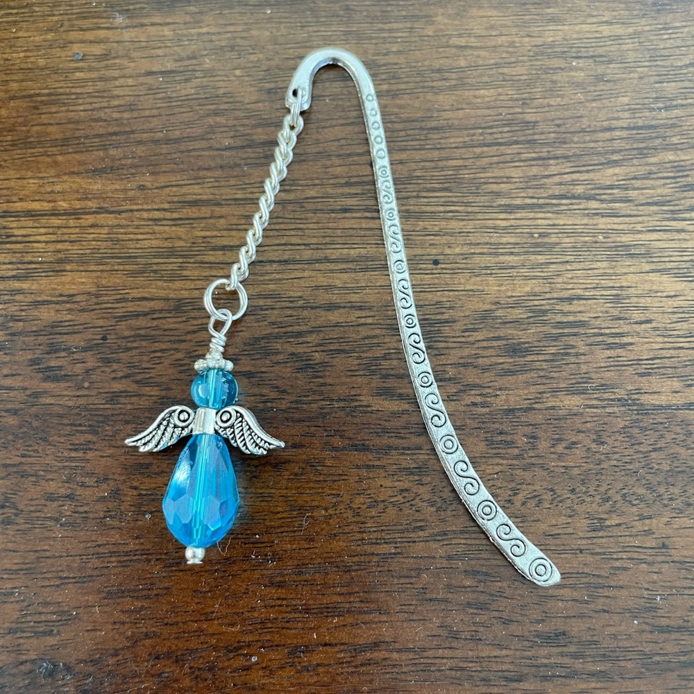 Handmade Turquoise Blue Angel Fairy Bookmark with Silver Tone Hook - ideal Gift
